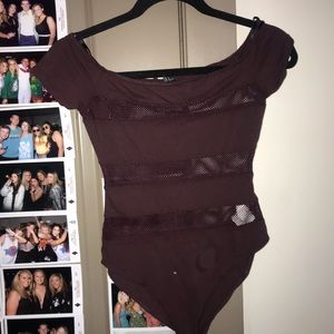 forever 21 maroon mesh body suit